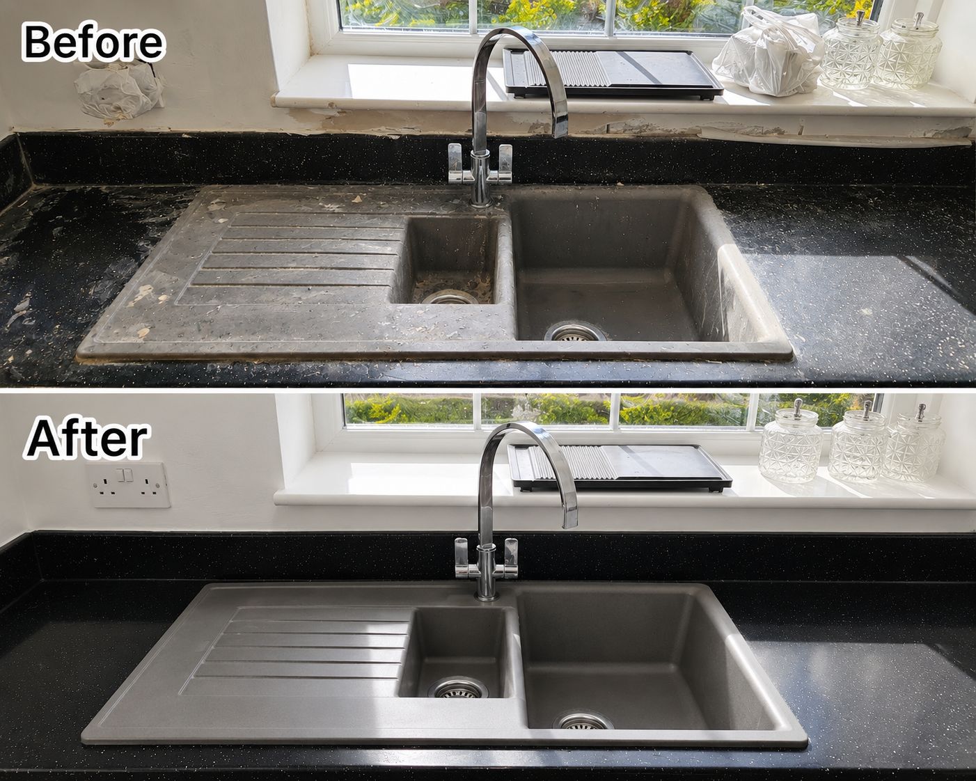 Kitchen sink cleaning before and after