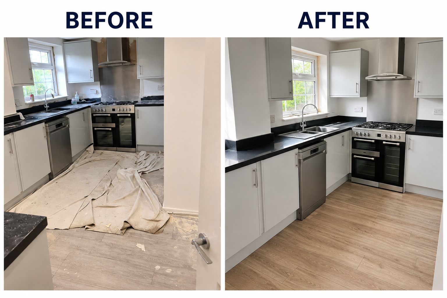 Kitchen cleaning before and after