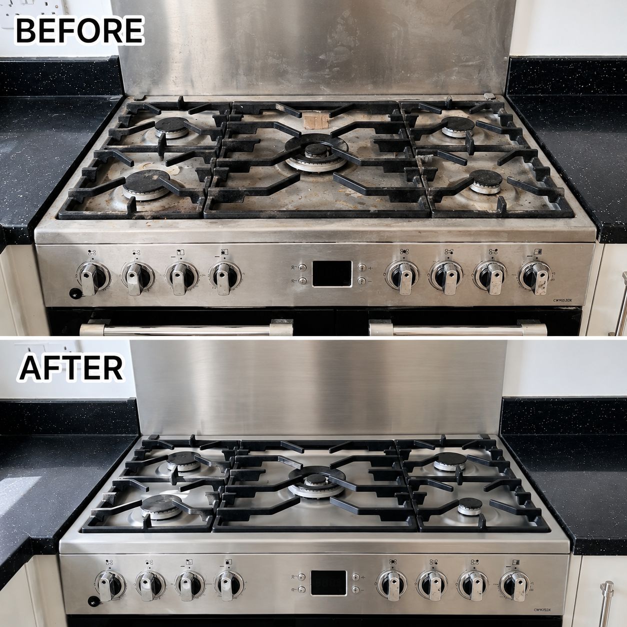 Range cooker hob cleaning before and after