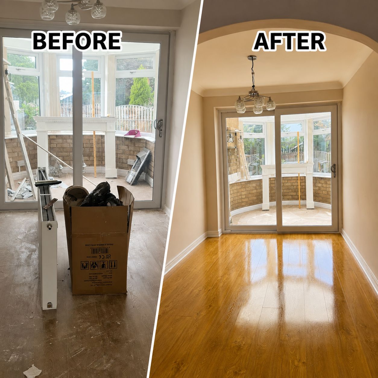 Living area cleaning before and after