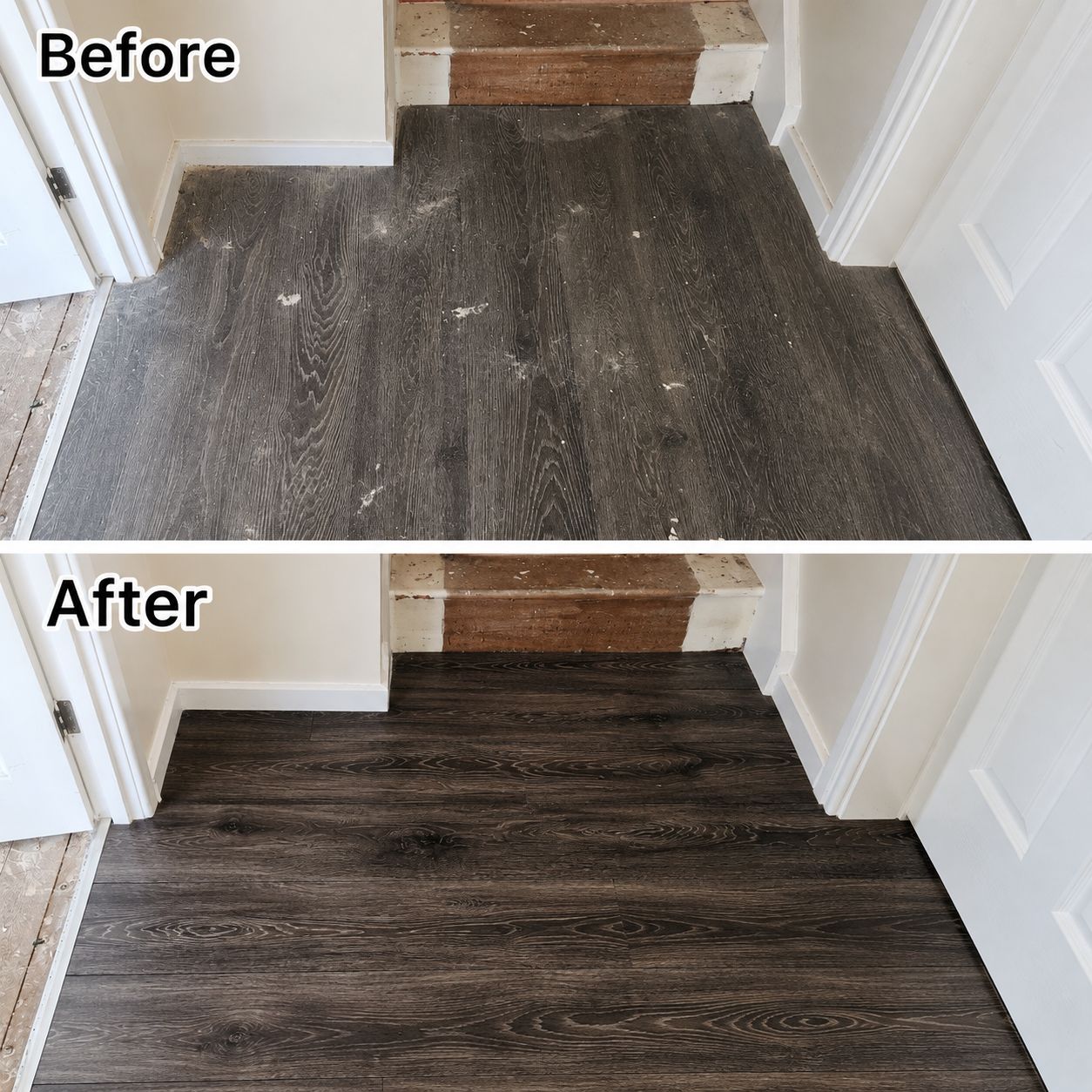 Hallway floor cleaning before and after