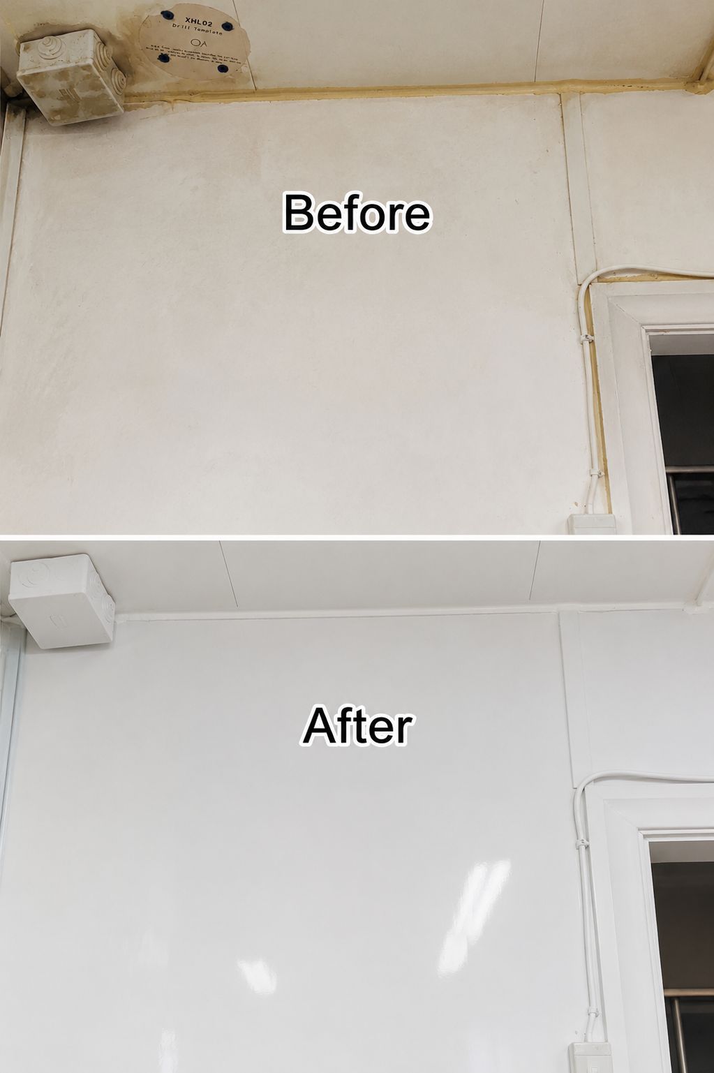 Interior wall cleaning before and after